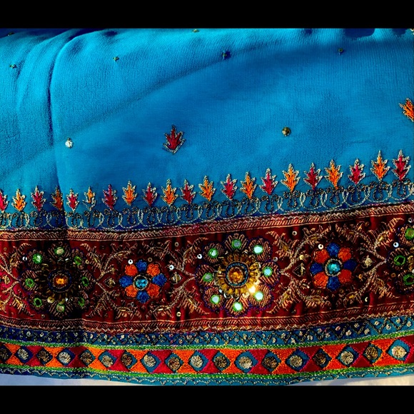 Aqua georgette crepe blend Saree Vintage [firm] - Picture 7 of 13